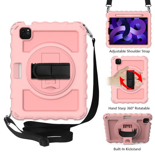 For iPad Air 2022 / 2020 10.9 360 Degree Rotation PC + Silicone Shockproof Combination Case with Holder & Hand Grip Strap & Neck Strap & Pen Slot Holder(Rose Gold) - iPad Air (2022) / (2020) 10.9 Cases by buy2fix | Online Shopping UK | buy2fix