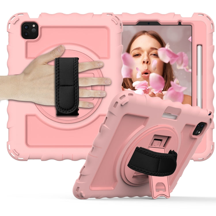 For iPad Air 2022 / 2020 10.9 360 Degree Rotation PC + Silicone Shockproof Combination Case with Holder & Hand Grip Strap & Neck Strap & Pen Slot Holder(Rose Gold) - iPad Air (2022) / (2020) 10.9 Cases by buy2fix | Online Shopping UK | buy2fix