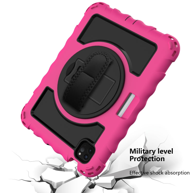 For iPad Air 2022 / 2020 10.9 360 Degree Rotation PC + Silicone Shockproof Combination Case with Holder & Hand Grip Strap & Neck Strap & Pen Slot Holder(Hot Pink) - iPad Air (2022) / (2020) 10.9 Cases by buy2fix | Online Shopping UK | buy2fix