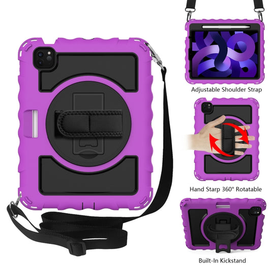 For iPad Air 2022 / 2020 10.9 360 Degree Rotation PC + Silicone Shockproof Combination Case with Holder & Hand Grip Strap & Neck Strap & Pen Slot Holder(Purple) - iPad Air (2022) / (2020) 10.9 Cases by buy2fix | Online Shopping UK | buy2fix