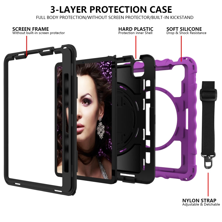 For iPad Air 2022 / 2020 10.9 360 Degree Rotation PC + Silicone Shockproof Combination Case with Holder & Hand Grip Strap & Neck Strap & Pen Slot Holder(Purple) - iPad Air (2022) / (2020) 10.9 Cases by buy2fix | Online Shopping UK | buy2fix