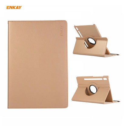 ENKAY for Samsung Galaxy Tab S8 / Galaxy Tab S7 11.0 T870 / T875 ENK-8012 360 Degree Rotation Litchi Texture Horizontal Flip PU Leather Smart Case with Holder & Sleep / Wake-up(Gold) by ENKAY