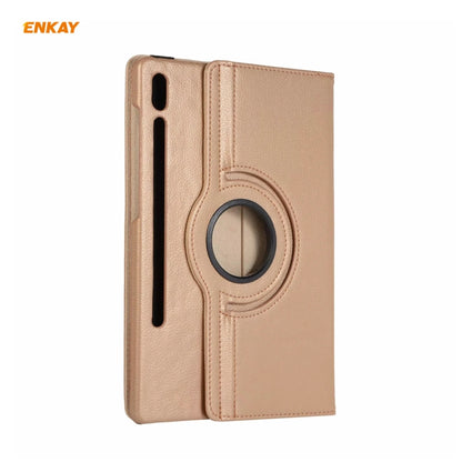 ENKAY for Samsung Galaxy Tab S8 / Galaxy Tab S7 11.0 T870 / T875 ENK-8012 360 Degree Rotation Litchi Texture Horizontal Flip PU Leather Smart Case with Holder & Sleep / Wake-up(Gold) by ENKAY