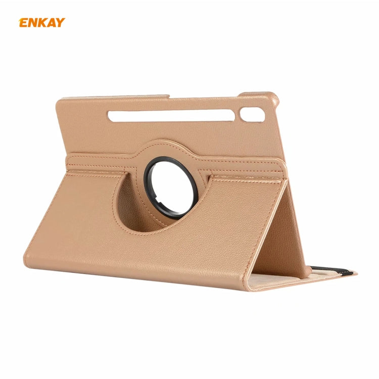ENKAY for Samsung Galaxy Tab S8 / Galaxy Tab S7 11.0 T870 / T875 ENK-8012 360 Degree Rotation Litchi Texture Horizontal Flip PU Leather Smart Case with Holder & Sleep / Wake-up(Gold) by ENKAY