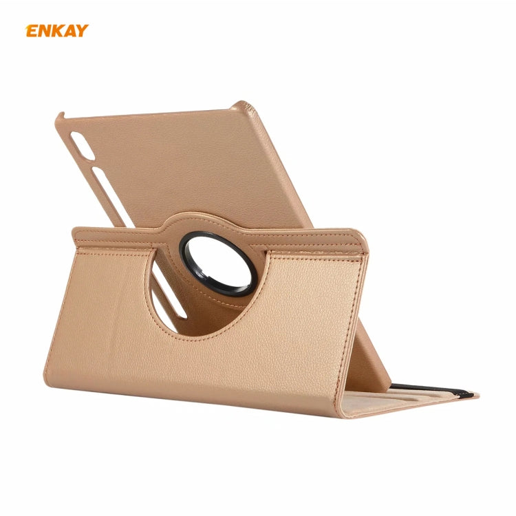 ENKAY for Samsung Galaxy Tab S8 / Galaxy Tab S7 11.0 T870 / T875 ENK-8012 360 Degree Rotation Litchi Texture Horizontal Flip PU Leather Smart Case with Holder & Sleep / Wake-up(Gold) by ENKAY