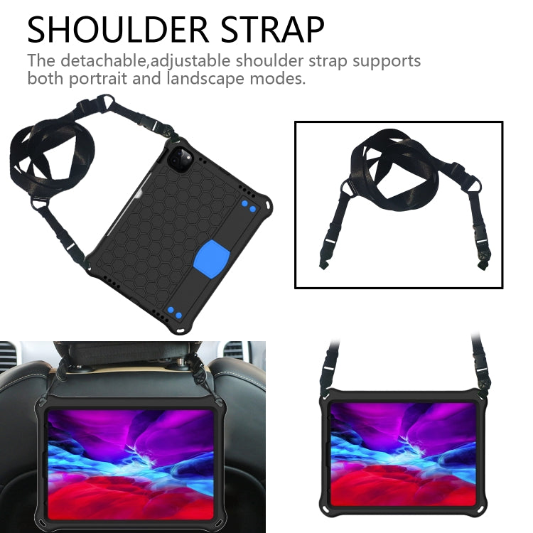 For iPad Air 2022 / 2020 10.9 Honeycomb Design EVA + PC Material Four Corner Anti Falling Flat Protective Shell with Strap(Black+Blue) - iPad Air (2022) / (2020) 10.9 Cases by buy2fix | Online Shopping UK | buy2fix