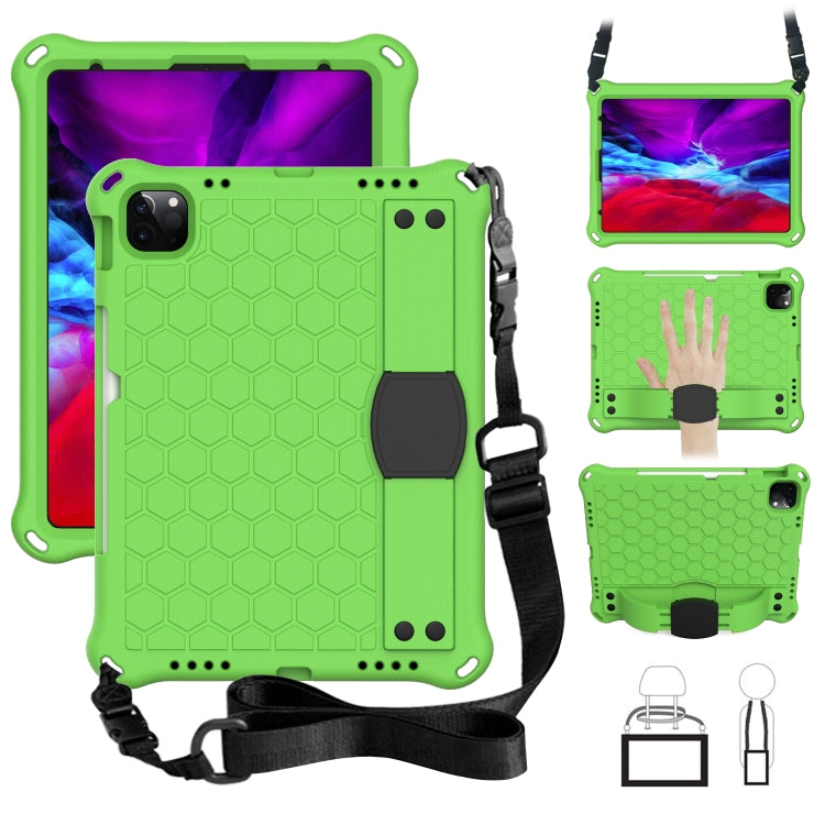 For iPad Air 2022 / 2020 10.9 Honeycomb Design EVA + PC Material Four Corner Anti Falling Flat Protective Shell with Strap(Green+Black) - iPad Air (2022) / (2020) 10.9 Cases by buy2fix | Online Shopping UK | buy2fix