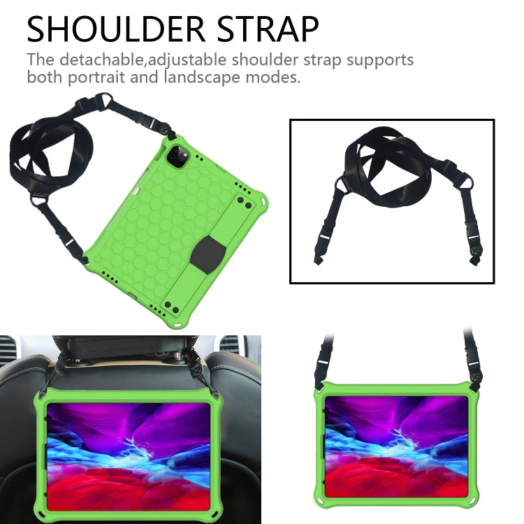 For iPad Air 2022 / 2020 10.9 Honeycomb Design EVA + PC Material Four Corner Anti Falling Flat Protective Shell with Strap(Green+Black) - iPad Air (2022) / (2020) 10.9 Cases by buy2fix | Online Shopping UK | buy2fix
