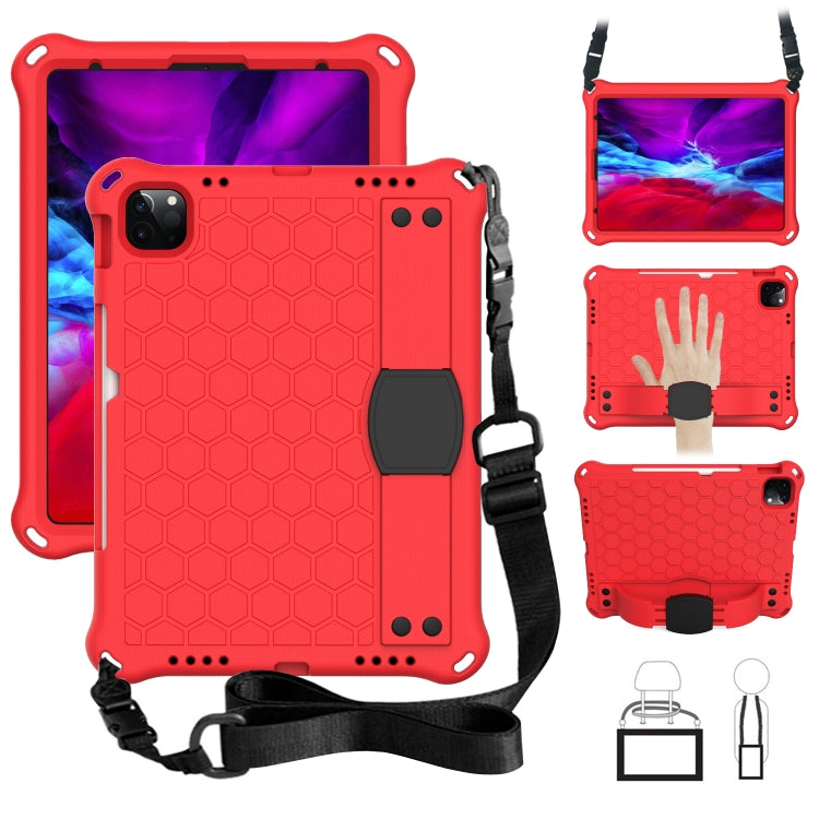For iPad Air 2022 / 2020 10.9 Honeycomb Design EVA + PC Material Four Corner Anti Falling Flat Protective Shell with Strap(Red+Black) - iPad Air (2022) / (2020) 10.9 Cases by buy2fix | Online Shopping UK | buy2fix