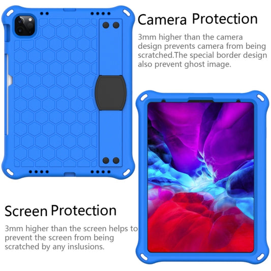For iPad Air 2022 / 2020 10.9 Honeycomb Design EVA + PC Material Four Corner Anti Falling Flat Protective Shell with Strap(Blue+Black) - iPad Air (2022) / (2020) 10.9 Cases by buy2fix | Online Shopping UK | buy2fix