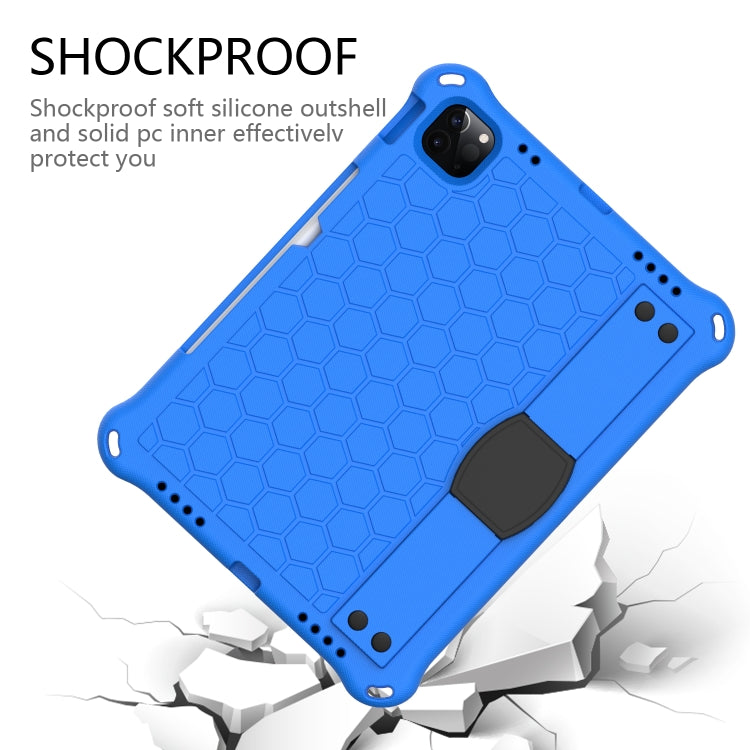 For iPad Air 2022 / 2020 10.9 Honeycomb Design EVA + PC Material Four Corner Anti Falling Flat Protective Shell with Strap(Blue+Black) - iPad Air (2022) / (2020) 10.9 Cases by buy2fix | Online Shopping UK | buy2fix