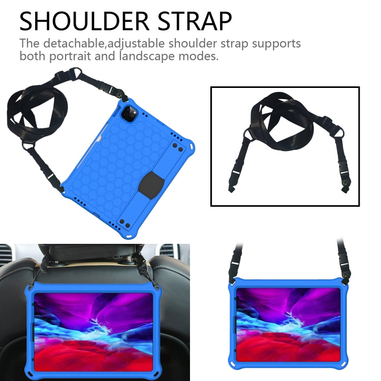 For iPad Air 2022 / 2020 10.9 Honeycomb Design EVA + PC Material Four Corner Anti Falling Flat Protective Shell with Strap(Blue+Black) - iPad Air (2022) / (2020) 10.9 Cases by buy2fix | Online Shopping UK | buy2fix