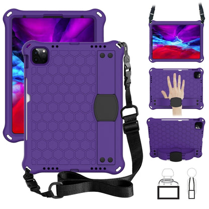 For iPad Air 2022 / 2020 10.9 Honeycomb Design EVA + PC Material Four Corner Anti Falling Flat Protective Shell with Strap(Purple+Black) - iPad Air (2022) / (2020) 10.9 Cases by buy2fix | Online Shopping UK | buy2fix