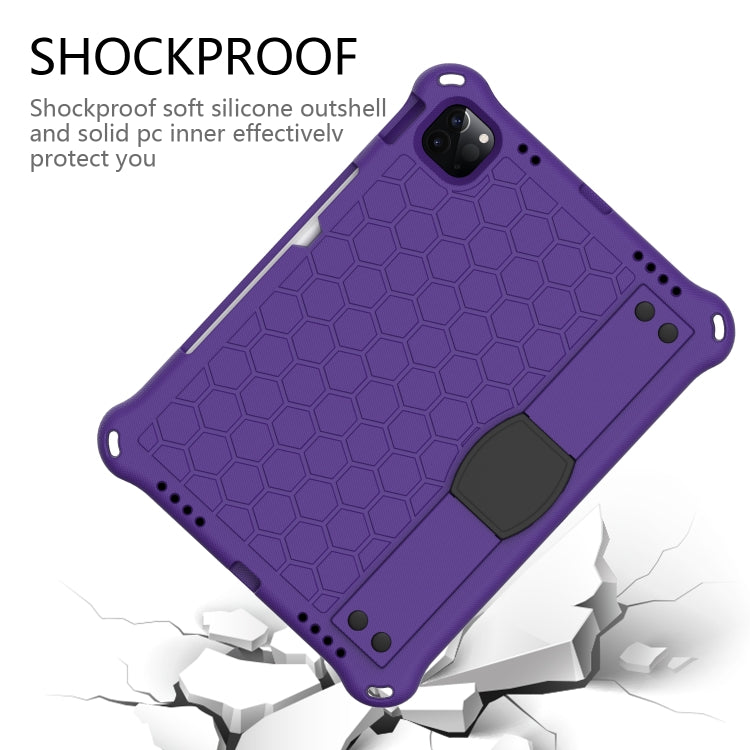 For iPad Air 2022 / 2020 10.9 Honeycomb Design EVA + PC Material Four Corner Anti Falling Flat Protective Shell with Strap(Purple+Black) - iPad Air (2022) / (2020) 10.9 Cases by buy2fix | Online Shopping UK | buy2fix