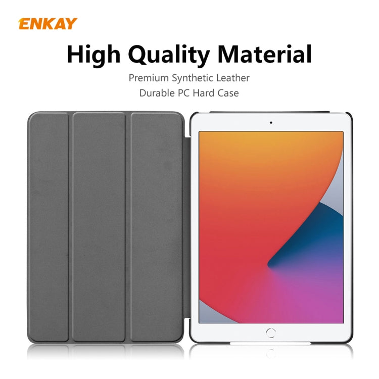 For iPad 10.2 2021 / 2020 / 2019 ENKAY ENK-8014 PU Leather + Plastic Smart Case with Three-folding Holder(Dark Blue) - iPad 10.2 Cases by ENKAY | Online Shopping UK | buy2fix