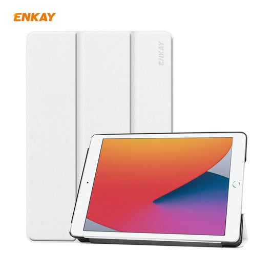 For iPad 10.2 2021 / 2020 / 2019 ENKAY ENK-8014 PU Leather + Plastic Smart Case with Three-folding Holder(White) by ENKAY