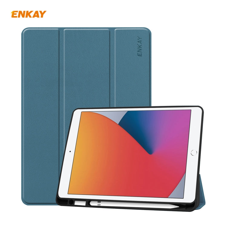 For iPad 10.2 2021 / 2020 / 2019 ENKAY ENK-8016 PU Leather + TPU Smart Case with Pen Slot(Blackish Green) - iPad 10.2 Cases by ENKAY | Online Shopping UK | buy2fix