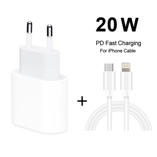 2 in 1 PD 20W Single USB-C / Type-C Port Travel Charger + 3A PD3.0 USB-C / Type-C to 8 Pin Fast Charge Data Cable Set, Cable Length: 2m, EU Plug by buy2fix