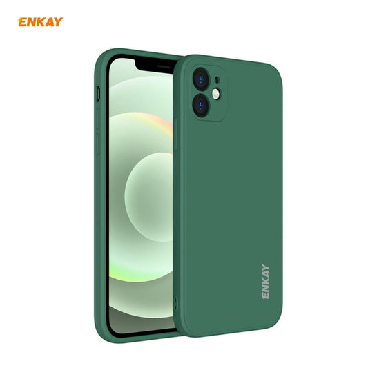 For iPhone 12 Hat-Prince ENKAY ENK-PC068 Liquid Silicone Straight Edge Shockproof Protective Case(Dark Green) - iPhone 12 / 12 Pro Cases by ENKAY | Online Shopping UK | buy2fix
