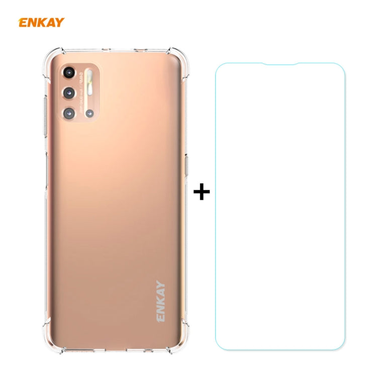 For Motorola Moto G9 Plus Hat-Prince ENKAY Clear TPU Shockproof Case Soft Anti-slip Cover + 0.26mm 9H 2.5D Tempered Glass Protector Film - Motorola Cases by ENKAY | Online Shopping UK | buy2fix