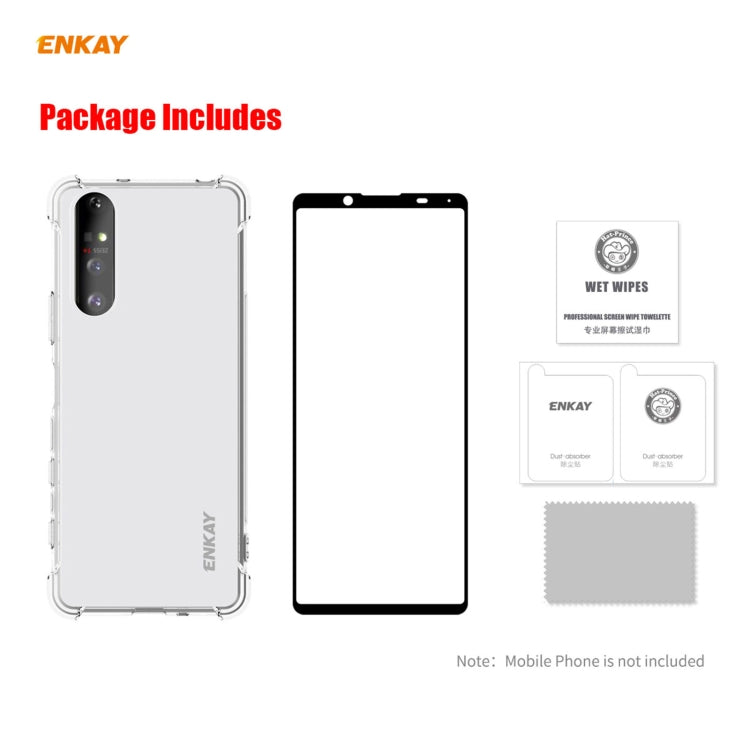 For Sony Xperia 5 II Hat-Prince ENKAY Clear TPU Shockproof Case Soft Anti-slip Cover + 0.26mm 9H 2.5D Full Glue Full Coverage Tempered Glass Protector Film - Sony Cases by ENKAY | Online Shopping UK | buy2fix