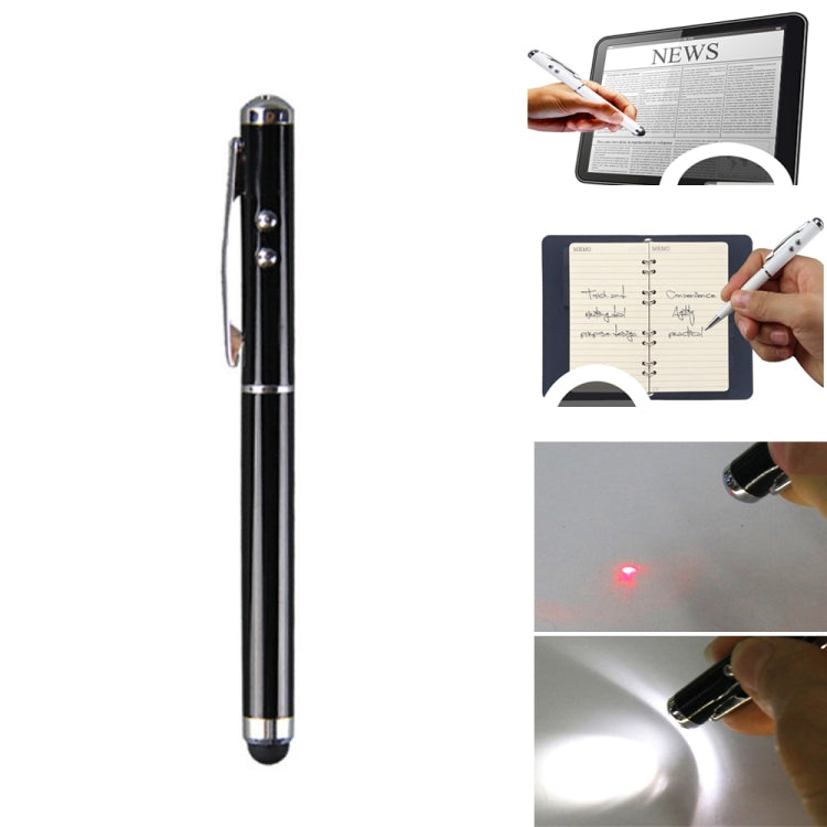 At-16 4 in 1 Mobile Phone Tablet Universal Handwriting Touch Screen Pen with Common Writing Pen & Red Laser & LED Light Function(Black) - Stylus Pen by buy2fix | Online Shopping UK | buy2fix