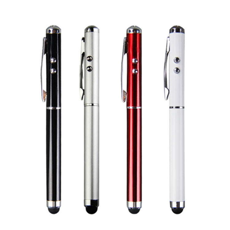 At-16 4 in 1 Mobile Phone Tablet Universal Handwriting Touch Screen Pen with Common Writing Pen & Red Laser & LED Light Function(Silver) - Stylus Pen by buy2fix | Online Shopping UK | buy2fix