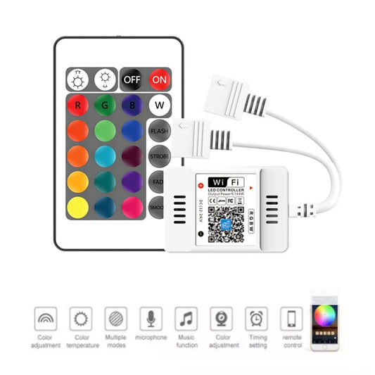 2 Ways Output LED Strip APP Smart Wifi LED RGB Controller with IR 24Keys Remote Control, 5-24V by buy2fix