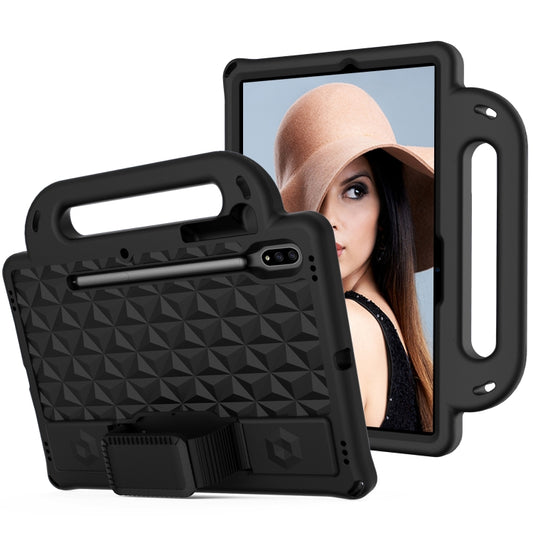 For Galaxy Tab S8 / Galaxy Tab S7 T870/T875 Diamond Series EVA Anti-Fall Shockproof Sleeve Protective Shell Case with Holder & Strap(Black) by buy2fix