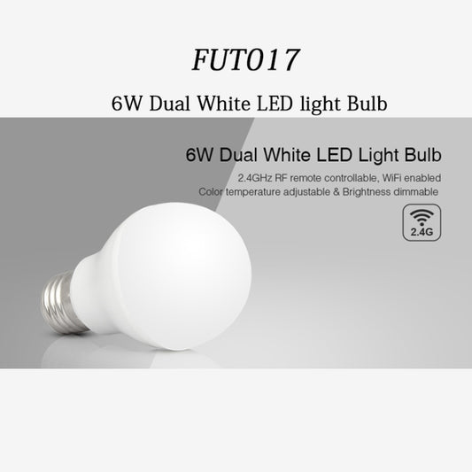 FUT017 6W Dual White LED Bulb 2.4GHZ RF Controllable Wifi Enabled CCT Adjustable Brightness Dimmable by buy2fix