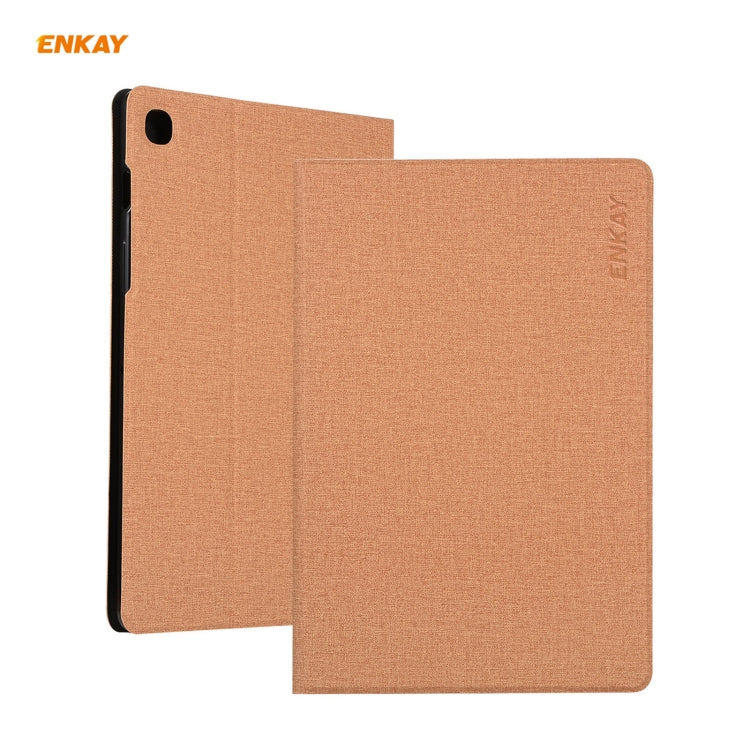 For Samsung Galaxy Tab A7 10.4 T500 / T505 2020 / 2022 ENKAY Coarse Cloth Pattern PU Leather + TPU Smart Case with Holder & Sleep / Wake-up Function(Light Brown) - Other Galaxy Tab PC by ENKAY | Online Shopping UK | buy2fix