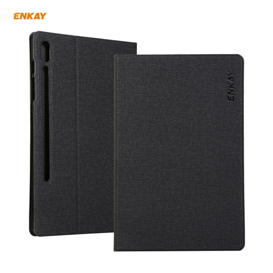 For Samsung Galaxy Tab S8 / Galaxy Tab S7 11.0 T870 / T875 ENKAY Coarse Cloth Pattern PU Leather + TPU Smart Case with Holder & Sleep / Wake-up Function(Black) by ENKAY