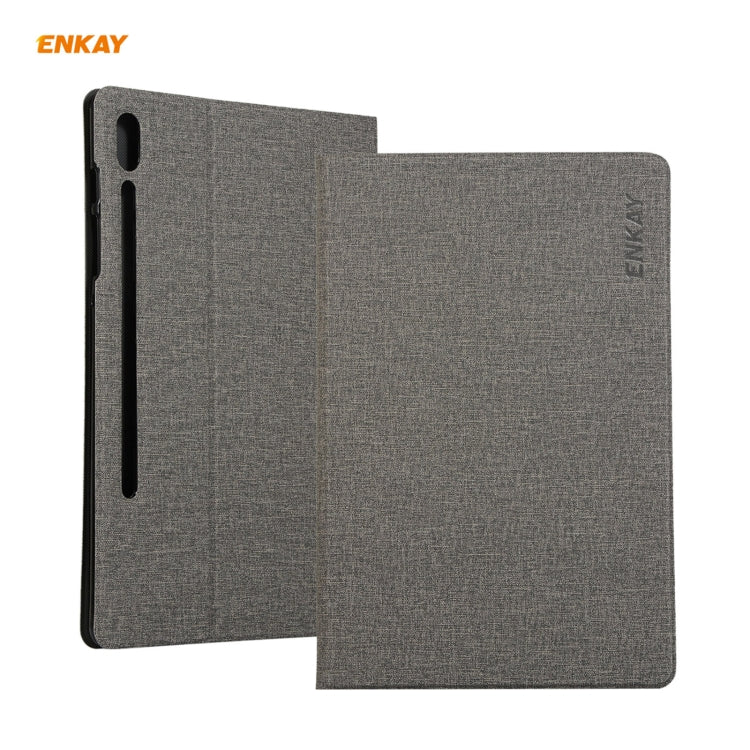 For Samsung Galaxy Tab S8 / Galaxy Tab S7 11.0 T870 / T875 ENKAY Coarse Cloth Pattern PU Leather + TPU Smart Case with Holder & Sleep / Wake-up Function(Grey) by ENKAY