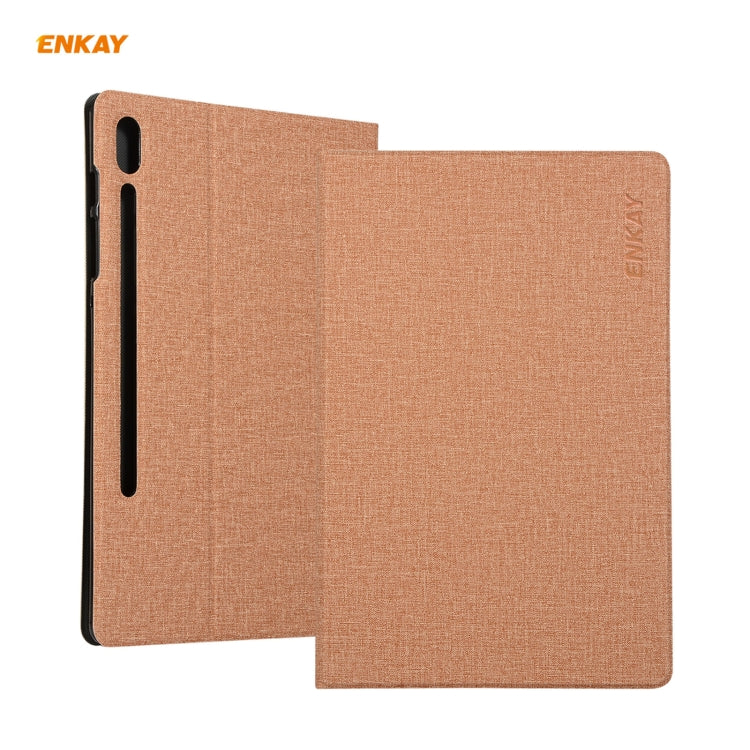 For Samsung Galaxy Tab S8 / Galaxy Tab S7 11.0 T870 / T875 ENKAY Coarse Cloth Pattern PU Leather + TPU Smart Case with Holder & Sleep / Wake-up Function(Light Brown) by ENKAY