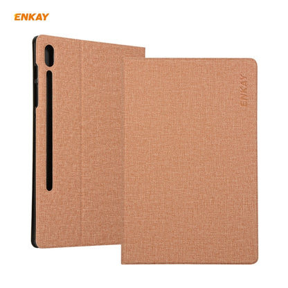 For Samsung Galaxy Tab S8 / Galaxy Tab S7 11.0 T870 / T875 ENKAY Coarse Cloth Pattern PU Leather + TPU Smart Case with Holder & Sleep / Wake-up Function(Light Brown) by ENKAY