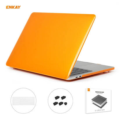 ENKAY 3 in 1 Crystal Laptop Protective Case + EU Version TPU Keyboard Film + Anti-dust Plugs Set for MacBook Pro 13.3 inch A1706 / A1989 / A2159 (with Touch Bar)(Orange) - MacBook Pro Cases by ENKAY | Online Shopping UK | buy2fix