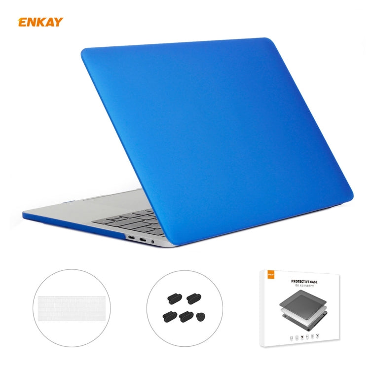 ENKAY 3 in 1 Matte Laptop Protective Case + US Version TPU Keyboard Film + Anti-dust Plugs Set for MacBook Pro 13.3 inch A1706 / A1989 / A2159 (with Touch Bar)(Dark Blue) - MacBook Pro Cases by ENKAY | Online Shopping UK | buy2fix