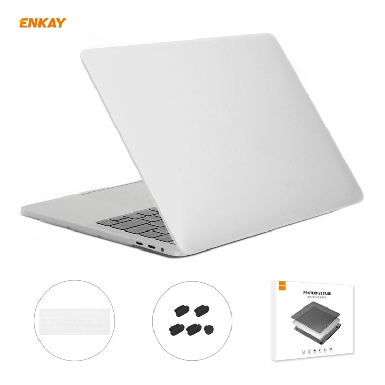 ENKAY 3 in 1 Matte Laptop Protective Case + EU Version TPU Keyboard Film + Anti-dust Plugs Set for MacBook Pro 13.3 inch A1706 / A1989 / A2159 (with Touch Bar)(White) - MacBook Pro Cases by ENKAY | Online Shopping UK | buy2fix