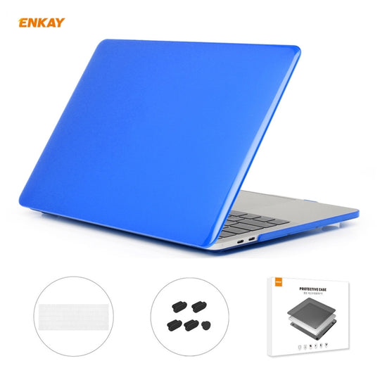 ENKAY 3 in 1  Crystal Laptop Protective Case + EU Version TPU Keyboard Film + Anti-dust Plugs Set for MacBook Pro 15.4 inch A1707 & A1990 (with Touch Bar)(Dark Blue)