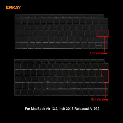 For MacBook Air 13.3 inch A1932 2018 ENKAY 3 in 1 Crystal Laptop Protective Case and EU Version TPU Keyboard Film and Anti-dust Plugs Set(Black) - MacBook Air Cases by ENKAY | Online Shopping UK | buy2fix