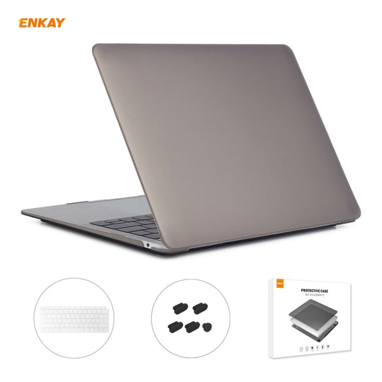 ENKAY 3 in 1 Matte Laptop Protective Case + EU Version TPU Keyboard Film + Anti-dust Plugs Set for MacBook Air 13.3 inch A1932 (2018)(Grey)