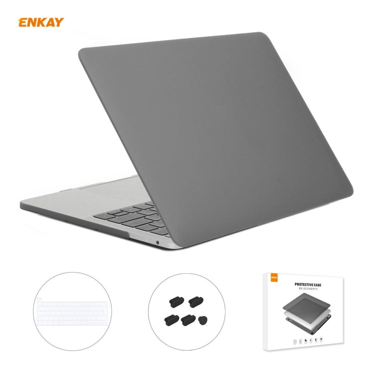 ENKAY 3 in 1 Matte Laptop Protective Case + EU Version TPU Keyboard Film + Anti-dust Plugs Set for MacBook Pro 13.3 inch A2251 & A2289 & A2338 (with Touch Bar)(Grey) - MacBook Pro Cases by ENKAY | Online Shopping UK | buy2fix