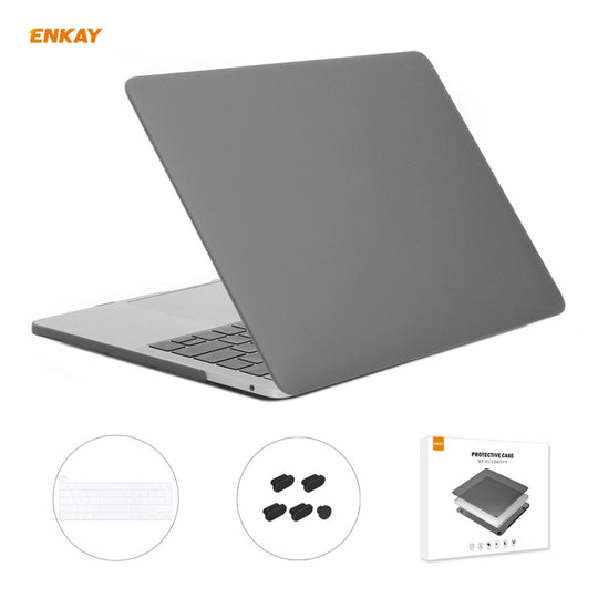 ENKAY 3 in 1 Matte Laptop Protective Case + EU Version TPU Keyboard Film + Anti-dust Plugs Set for MacBook Pro 13.3 inch A2251 & A2289 & A2338 (with Touch Bar)(Grey)