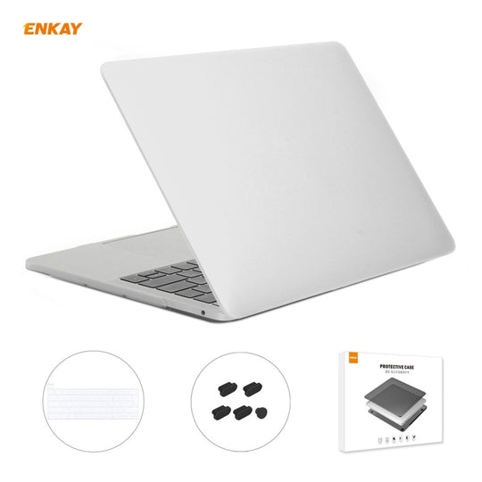 ENKAY 3 in 1 Matte Laptop Protective Case + EU Version TPU Keyboard Film + Anti-dust Plugs Set for MacBook Pro 13.3 inch A2251 & A2289 & A2338 (with Touch Bar)(White)