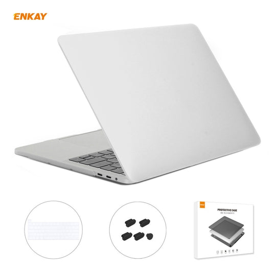 ENKAY 3 in 1 Matte Laptop Protective Case + US Version TPU Keyboard Film + Anti-dust Plugs Set for MacBook Pro 16 inch A2141 (with Touch Bar)(White)