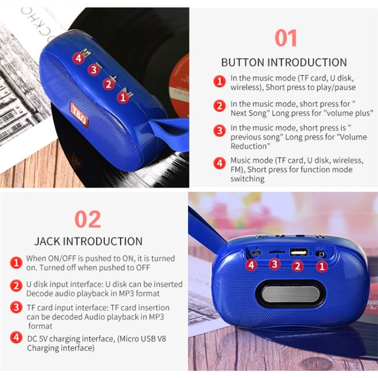 T&G TG173 TWS Subwoofer Bluetooth Speaker With Braided Cord, Support USB / AUX / TF Card / FM(Blue) - Desktop Speaker by T&G | Online Shopping UK | buy2fix