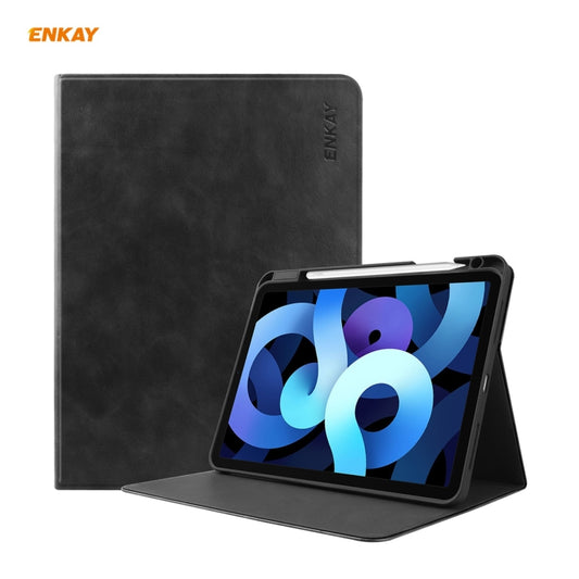 ENKAY ENK-8024 Cow Texture PU Leather + TPU Smart Case with Pen Slot foriPad Air 2022 / 2020 10.9 / iPad Pro 11 (2018)(Black) by ENKAY