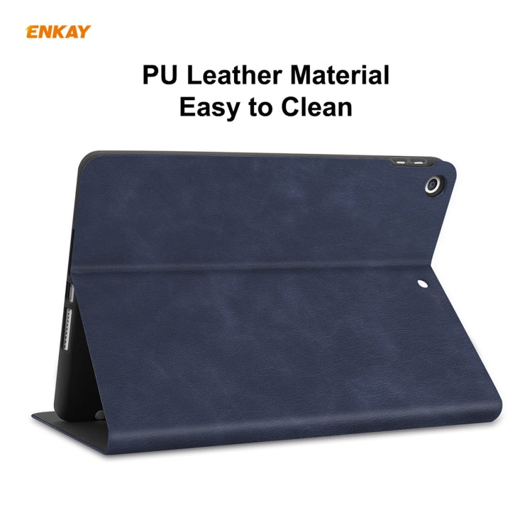 For iPad 10.2 2021 / 2020 / 2019 ENKAY ENK-8023 Cow Texture PU Leather + TPU Smart Case with Pen Slot(Dark Blue) - iPad 10.2 Cases by ENKAY | Online Shopping UK | buy2fix