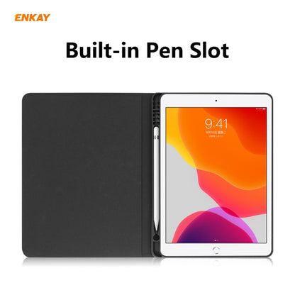 For iPad 10.2 2021 / 2020 / 2019 ENKAY ENK-8023 Cow Texture PU Leather + TPU Smart Case with Pen Slot(Black) - iPad 10.2 Cases by ENKAY | Online Shopping UK | buy2fix