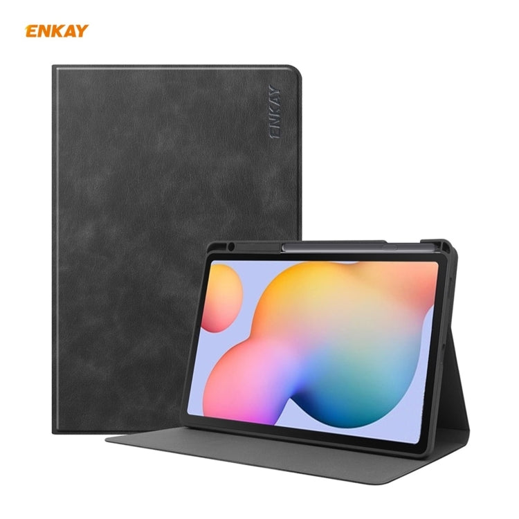ENKAY ENK-8025 Cow Texture PU Leather + TPU Smart Case with Pen Slot for Samsung Galaxy Tab S6 Lite P610 / P615 / Tab S6 Lite 2022 / P613 / P619(Black) - Tab S6 Lite P610 / P615 by ENKAY | Online Shopping UK | buy2fix